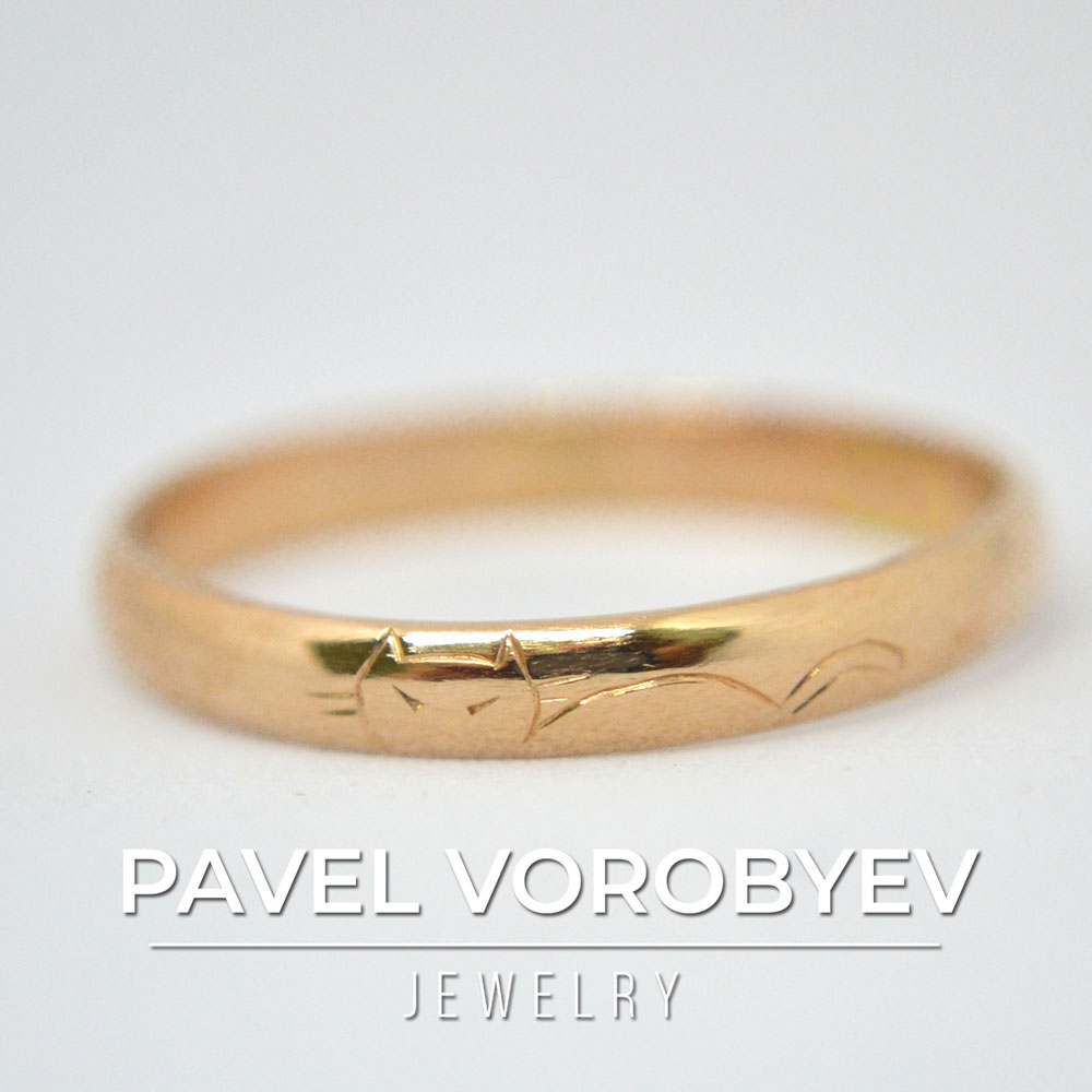 Обручальное кольцо Котик - купить в Новосибирске ручной работы - ГАБИТУС